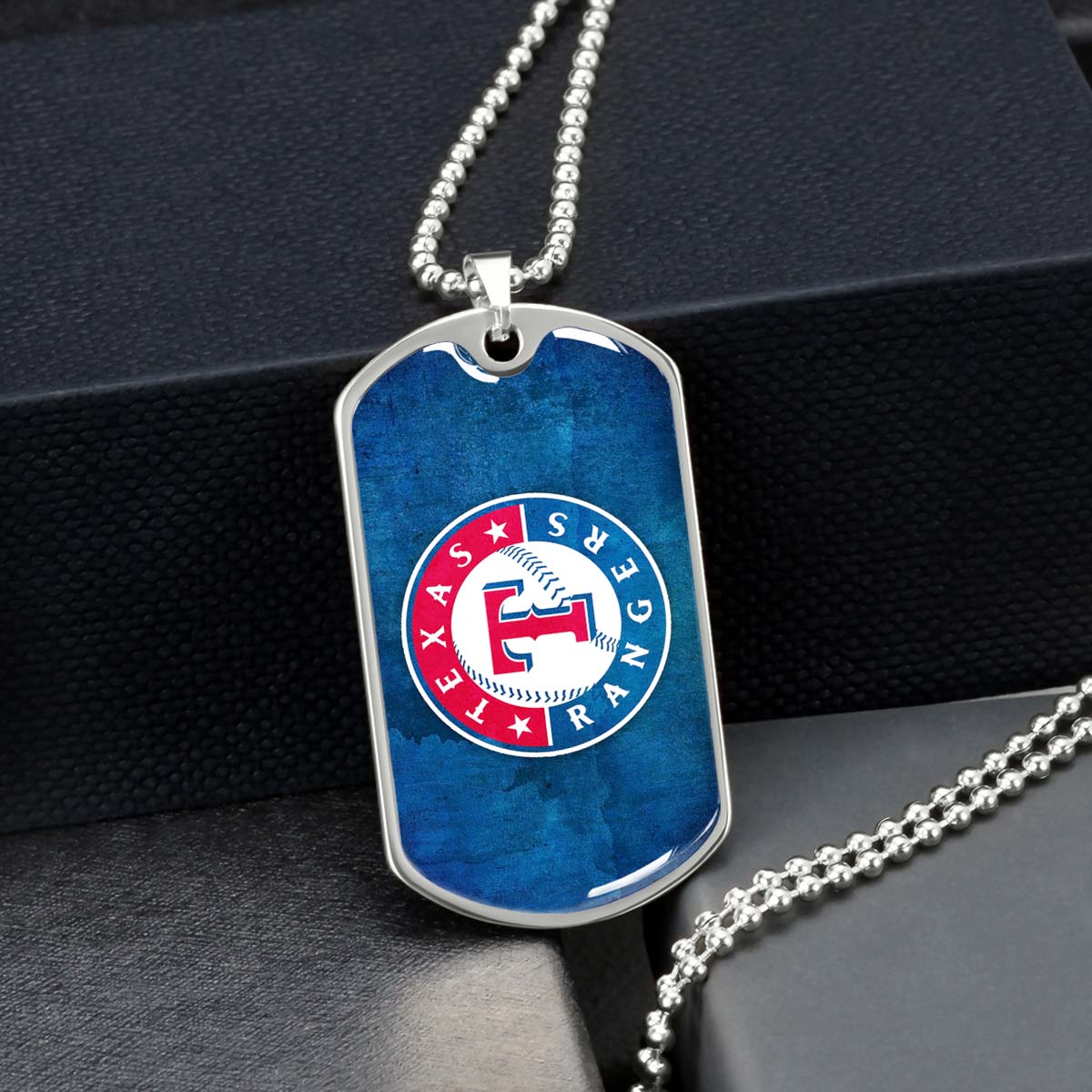 Baseball Dog Tag Necklace - BBD007 - Texas Rangers Sports - Military Ball Chain