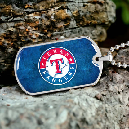 Baseball Dog Tag Necklace - BBD007 - Texas Rangers Sports - Military Ball Chain