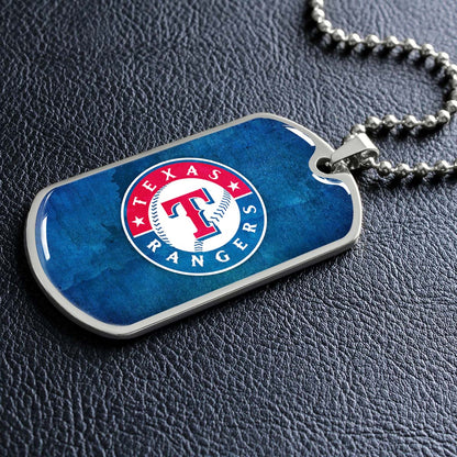 Baseball Dog Tag Necklace - BBD007 - Texas Rangers Sports - Military Ball Chain