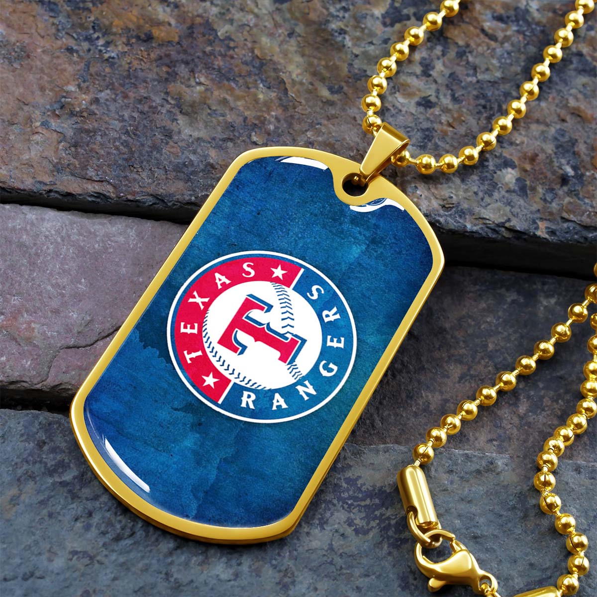 Baseball Dog Tag Necklace - BBD007 - Texas Rangers Sports - Military Ball Chain