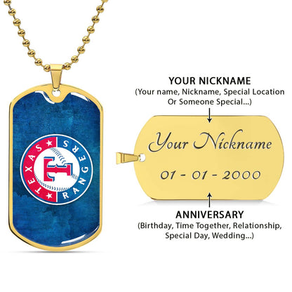 Baseball Dog Tag Necklace - BBD007 - Texas Rangers Sports - Military Ball Chain