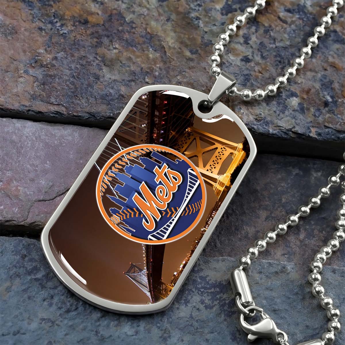 Baseball Dog Tag Necklace - BBD008 - New York Mets - Military Ball Chain