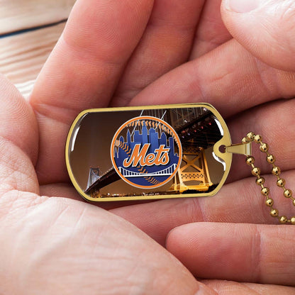 Baseball Dog Tag Necklace - BBD008 - New York Mets - Military Ball Chain