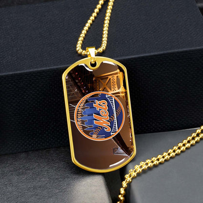 Baseball Dog Tag Necklace - BBD008 - New York Mets - Military Ball Chain