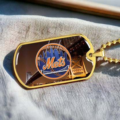 Baseball Dog Tag Necklace - BBD008 - New York Mets - Military Ball Chain
