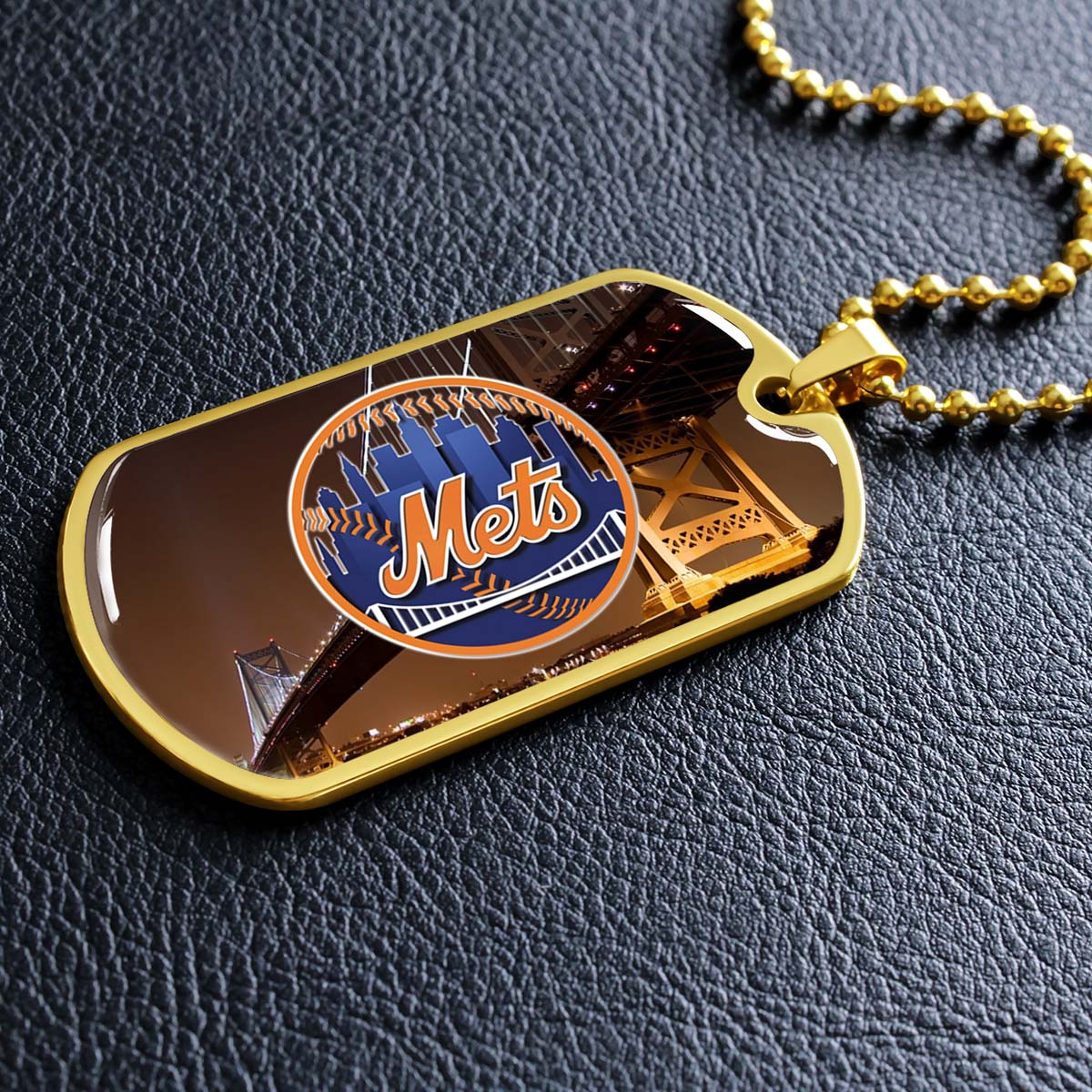 Baseball Dog Tag Necklace - BBD008 - New York Mets - Military Ball Chain