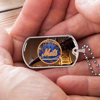 Baseball Dog Tag Necklace - BBD008 - New York Mets - Military Ball Chain