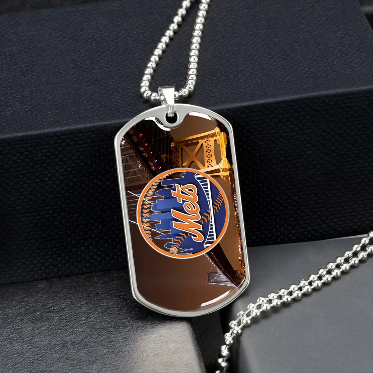 Baseball Dog Tag Necklace - BBD008 - New York Mets - Military Ball Chain