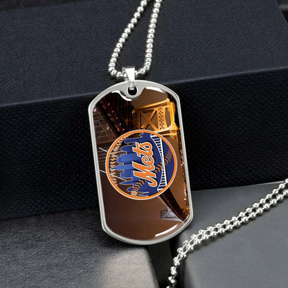 Baseball Dog Tag Necklace - BBD008 - New York Mets - Military Ball Chain