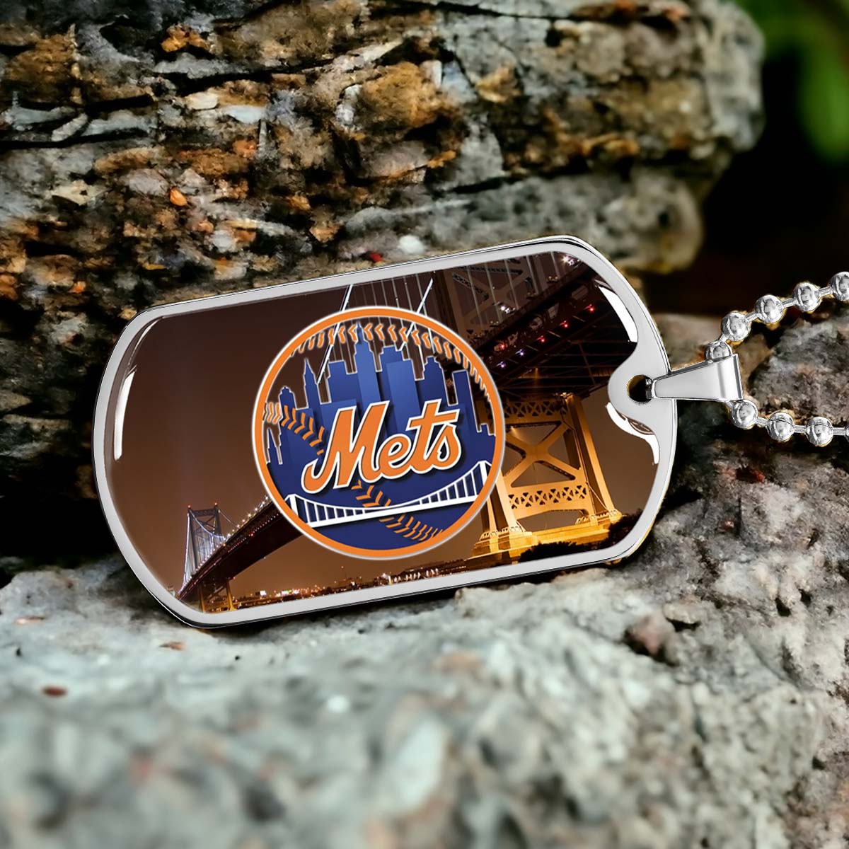 Baseball Dog Tag Necklace - BBD008 - New York Mets - Military Ball Chain
