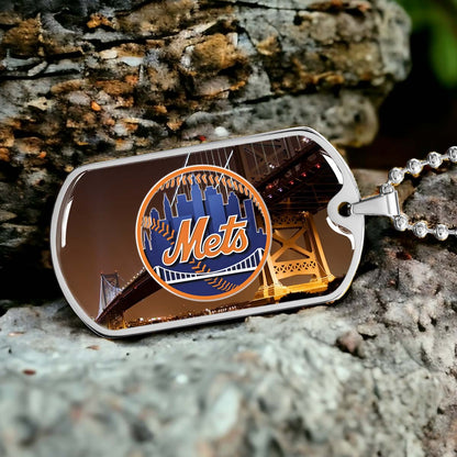 Baseball Dog Tag Necklace - BBD008 - New York Mets - Military Ball Chain