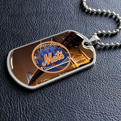 Baseball Dog Tag Necklace - BBD008 - New York Mets - Military Ball Chain