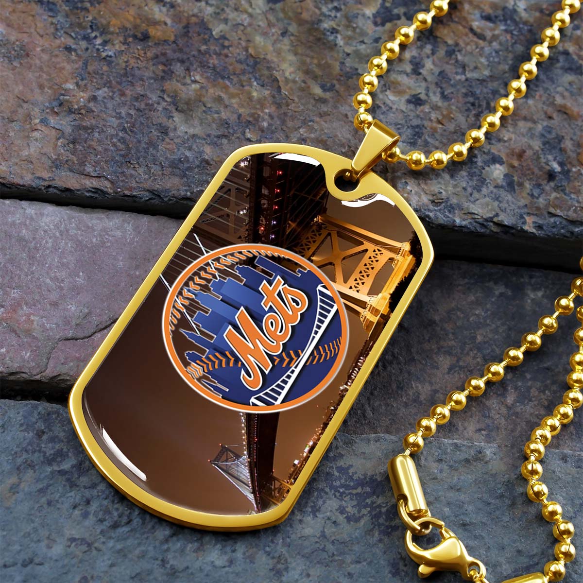 Baseball Dog Tag Necklace - BBD008 - New York Mets - Military Ball Chain