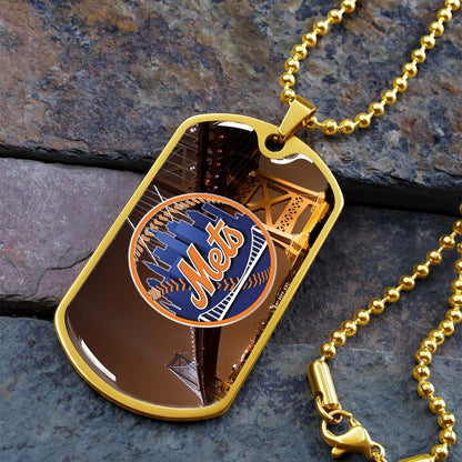 Baseball Dog Tag Necklace - BBD008 - New York Mets - Military Ball Chain