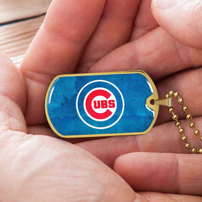 Baseball Dog Tag Necklace - BBD009 - Chicago Cubs - Bold Sports Emblem in Blue - Military Ball Chain
