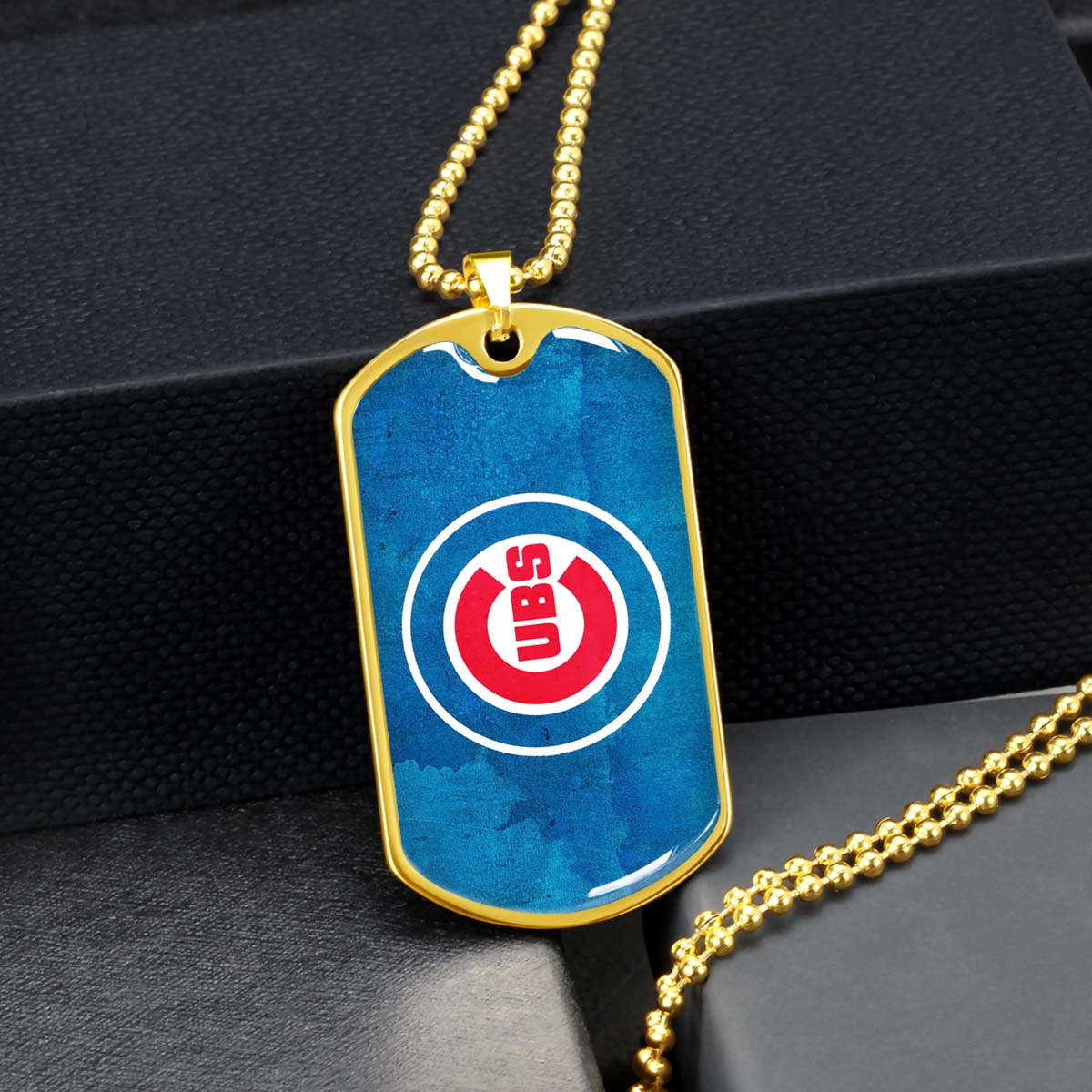 Baseball Dog Tag Necklace - BBD009 - Chicago Cubs - Bold Sports Emblem in Blue - Military Ball Chain