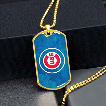 Baseball Dog Tag Necklace - BBD009 - Chicago Cubs - Bold Sports Emblem in Blue - Military Ball Chain