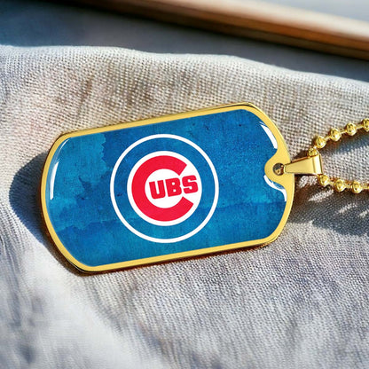 Baseball Dog Tag Necklace - BBD009 - Chicago Cubs - Bold Sports Emblem in Blue - Military Ball Chain