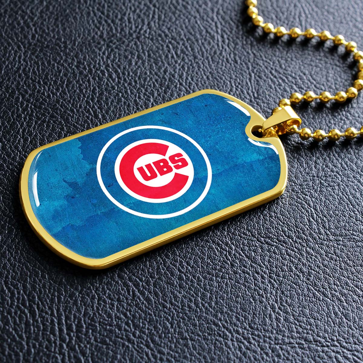 Baseball Dog Tag Necklace - BBD009 - Chicago Cubs - Bold Sports Emblem in Blue - Military Ball Chain