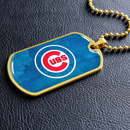 Baseball Dog Tag Necklace - BBD009 - Chicago Cubs - Bold Sports Emblem in Blue - Military Ball Chain