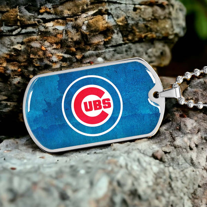 Baseball Dog Tag Necklace - BBD009 - Chicago Cubs - Bold Sports Emblem in Blue - Military Ball Chain