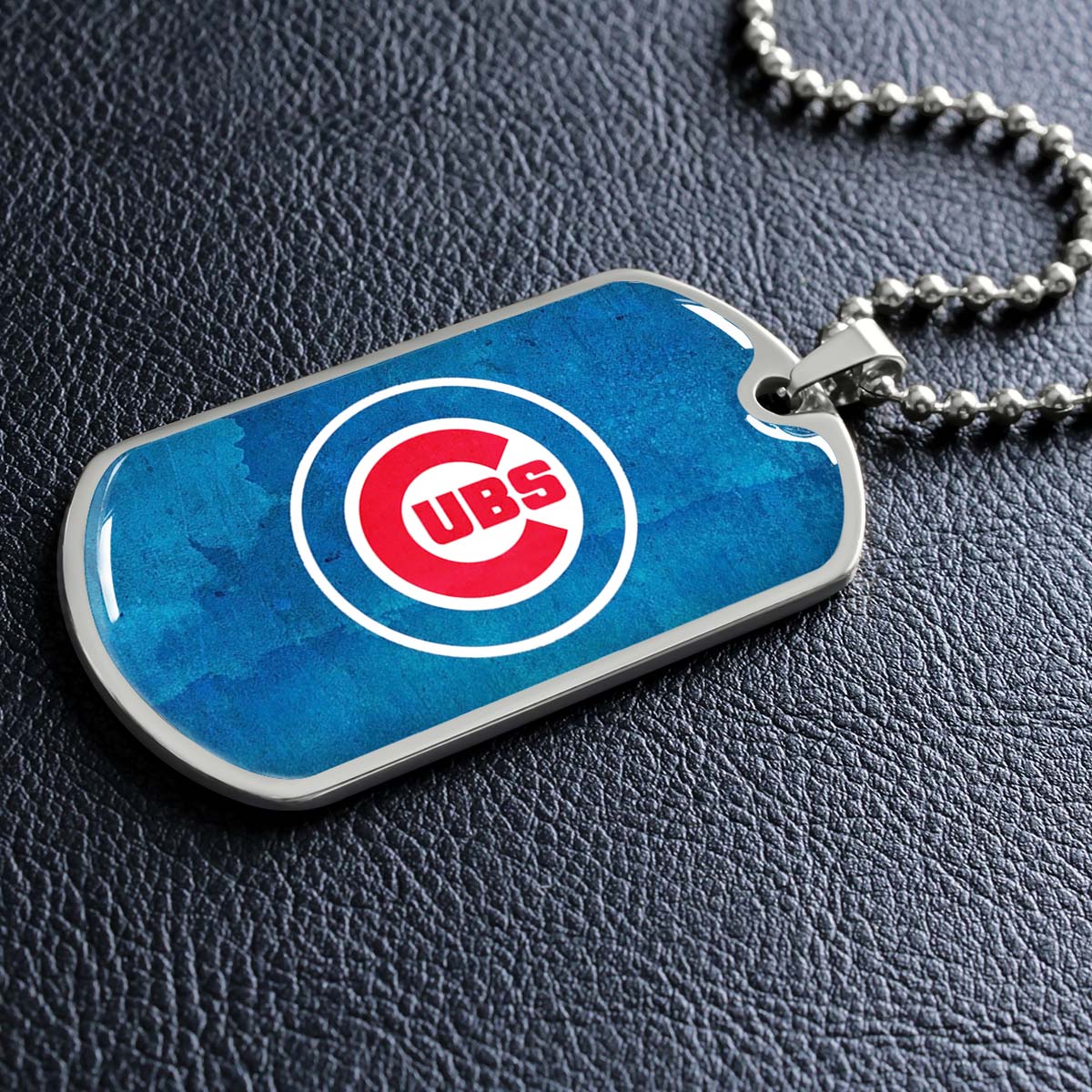 Baseball Dog Tag Necklace - BBD009 - Chicago Cubs - Bold Sports Emblem in Blue - Military Ball Chain