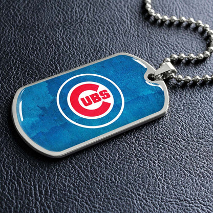 Baseball Dog Tag Necklace - BBD009 - Chicago Cubs - Bold Sports Emblem in Blue - Military Ball Chain