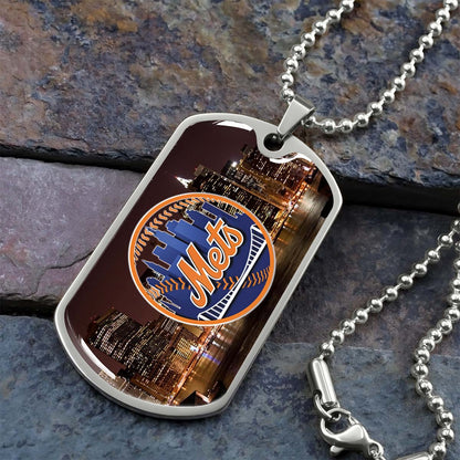 Baseball Dog Tag Necklace - BBD010 - New York Mets A Night in the City - Military Ball Chain