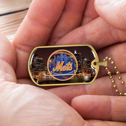 Baseball Dog Tag Necklace - BBD010 - New York Mets A Night in the City - Military Ball Chain