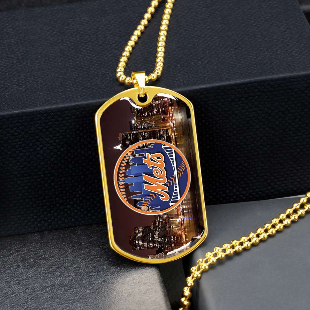 Baseball Dog Tag Necklace - BBD010 - New York Mets A Night in the City - Military Ball Chain