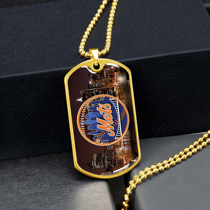 Baseball Dog Tag Necklace - BBD010 - New York Mets A Night in the City - Military Ball Chain