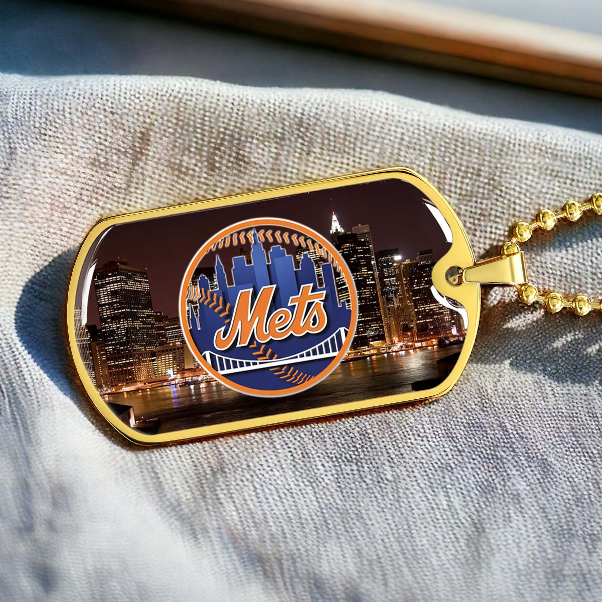 Baseball Dog Tag Necklace - BBD010 - New York Mets A Night in the City - Military Ball Chain