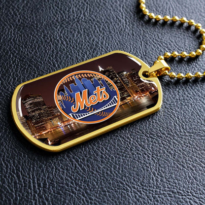 Baseball Dog Tag Necklace - BBD010 - New York Mets A Night in the City - Military Ball Chain