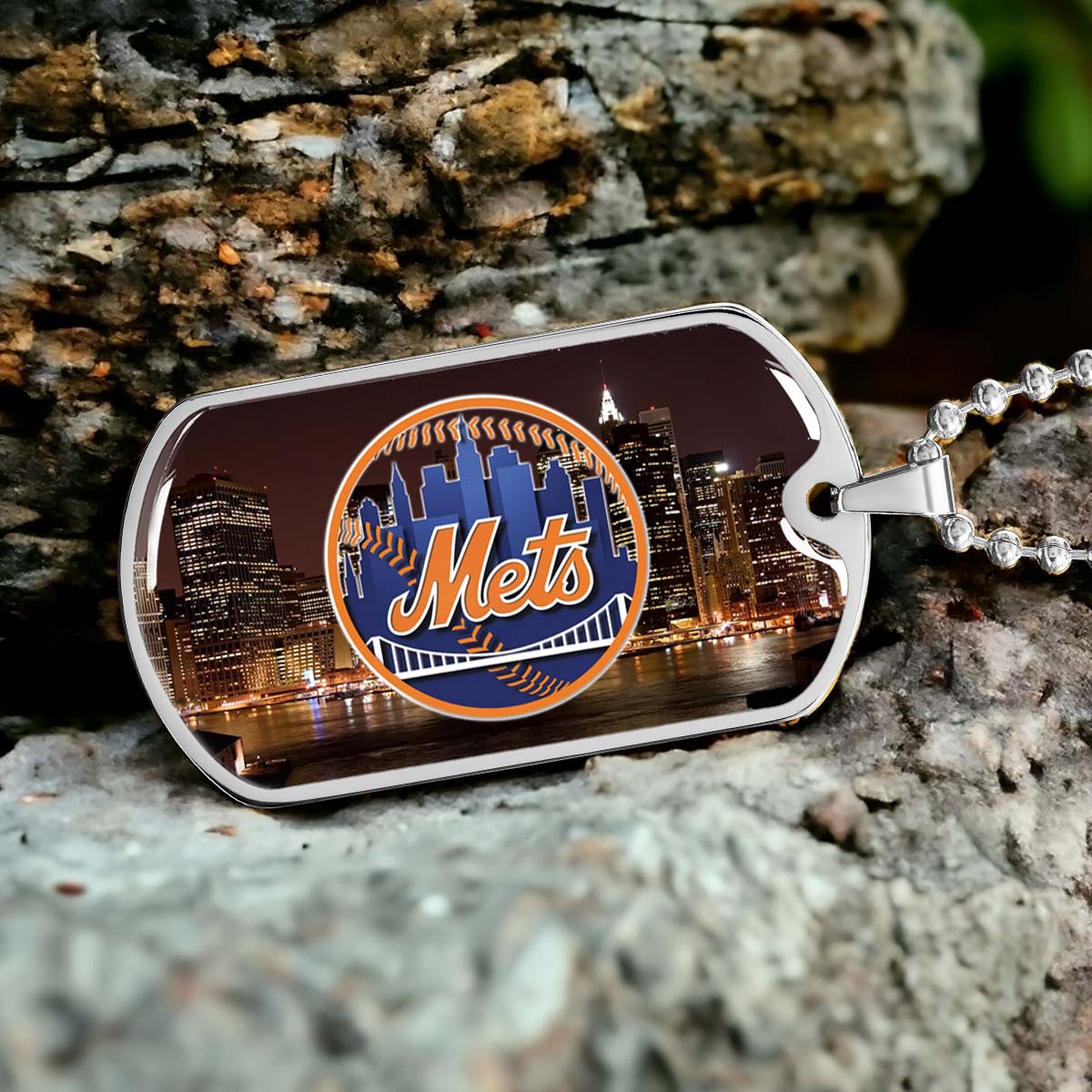 Baseball Dog Tag Necklace - BBD010 - New York Mets A Night in the City - Military Ball Chain