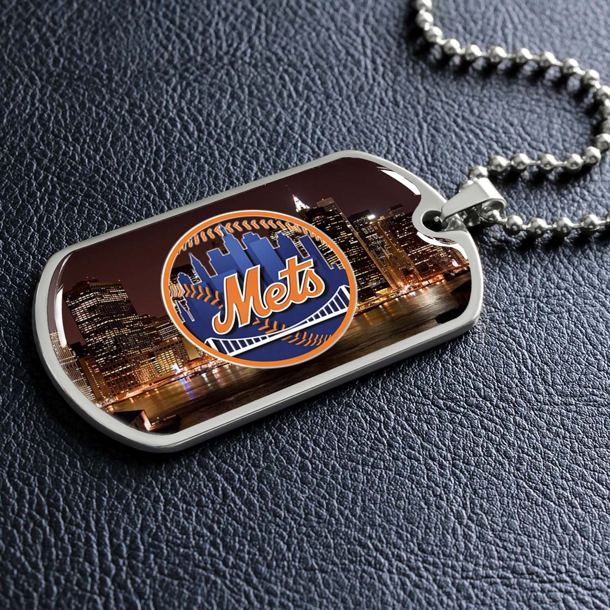 Baseball Dog Tag Necklace - BBD010 - New York Mets A Night in the City - Military Ball Chain