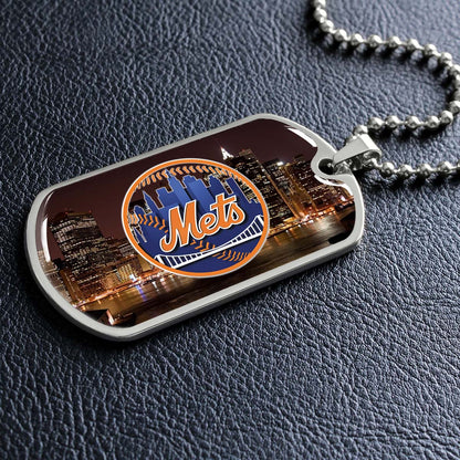 Baseball Dog Tag Necklace - BBD010 - New York Mets A Night in the City - Military Ball Chain