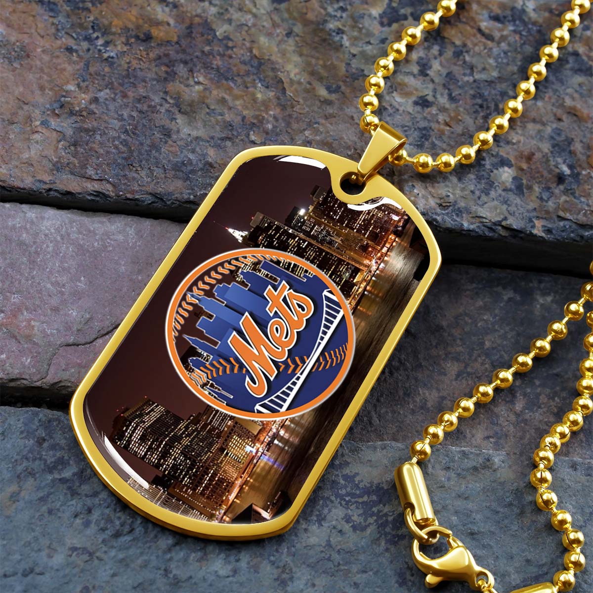 Baseball Dog Tag Necklace - BBD010 - New York Mets A Night in the City - Military Ball Chain