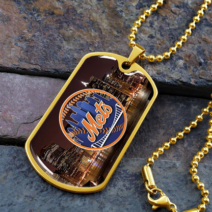 Baseball Dog Tag Necklace - BBD010 - New York Mets A Night in the City - Military Ball Chain