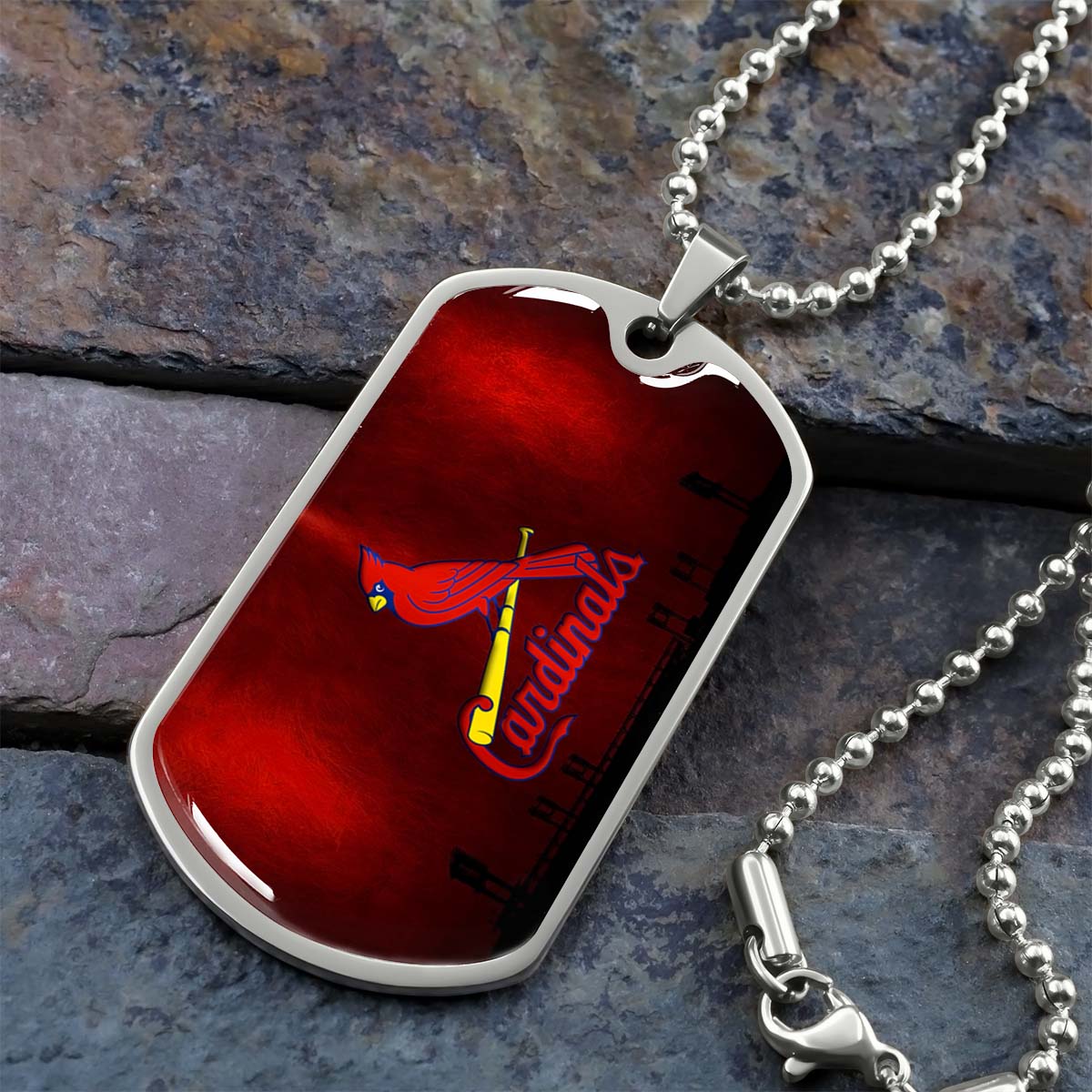 Baseball Dog Tag Necklace - BBD011 - Cardinals - Military Ball Chain