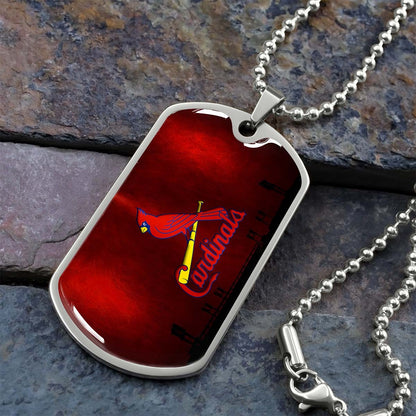 Baseball Dog Tag Necklace - BBD011 - Cardinals - Military Ball Chain