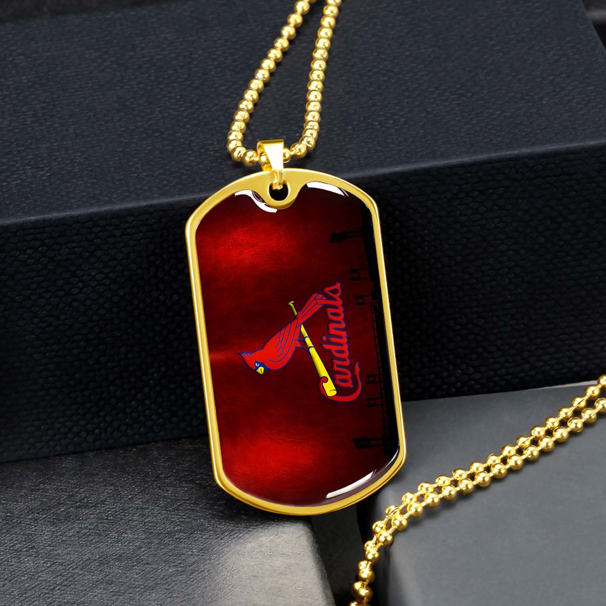 Baseball Dog Tag Necklace - BBD011 - Cardinals - Military Ball Chain