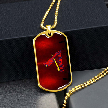 Baseball Dog Tag Necklace - BBD011 - Cardinals - Military Ball Chain