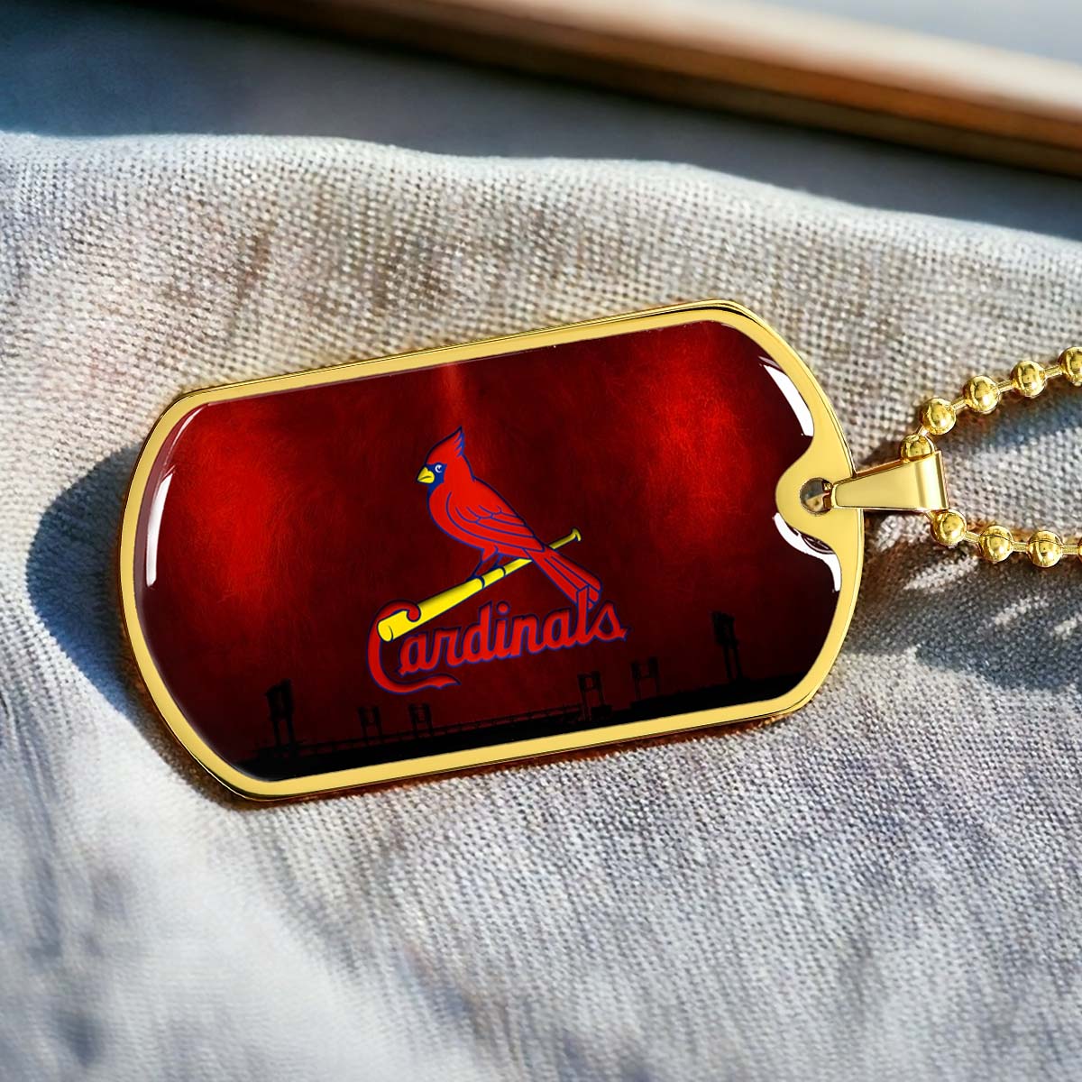 Baseball Dog Tag Necklace - BBD011 - Cardinals - Military Ball Chain