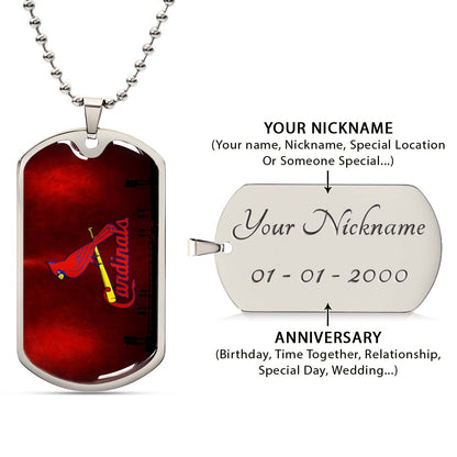 Baseball Dog Tag Necklace - BBD011 - Cardinals - Military Ball Chain