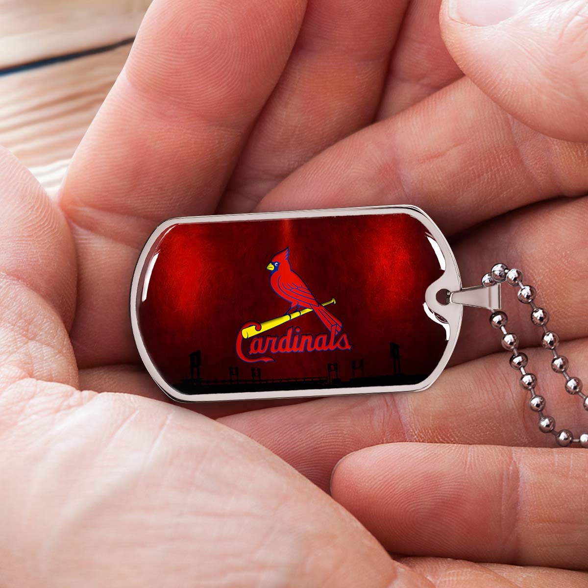 Baseball Dog Tag Necklace - BBD011 - Cardinals - Military Ball Chain