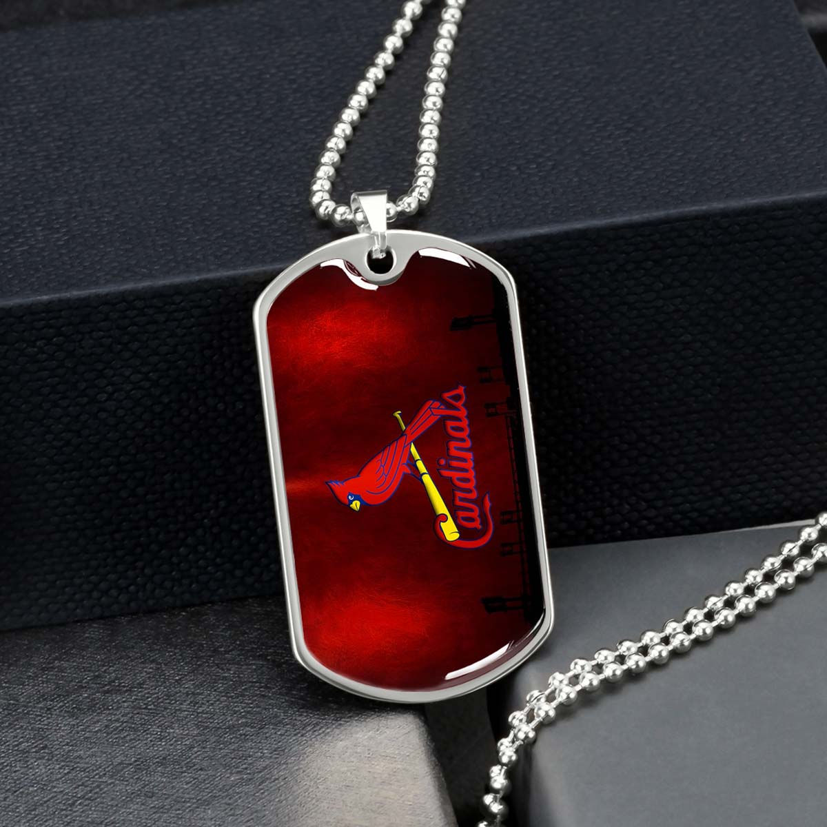 Baseball Dog Tag Necklace - BBD011 - Cardinals - Military Ball Chain