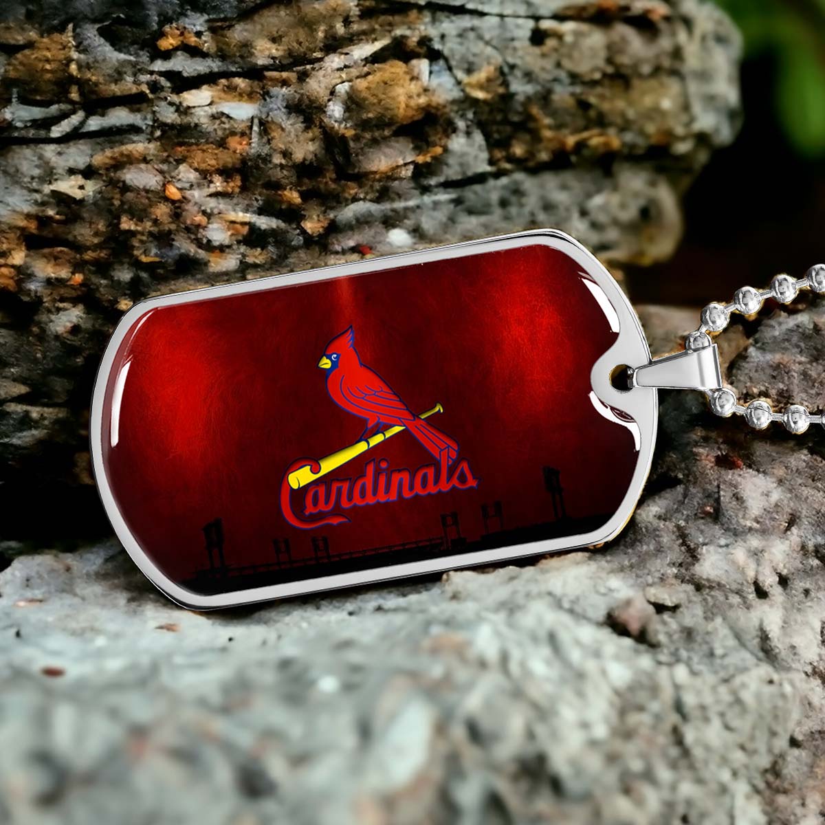 Baseball Dog Tag Necklace - BBD011 - Cardinals - Military Ball Chain