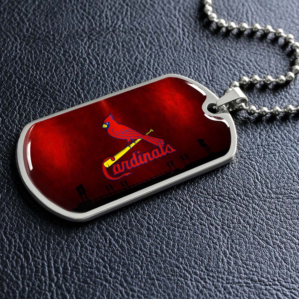 Baseball Dog Tag Necklace - BBD011 - Cardinals - Military Ball Chain