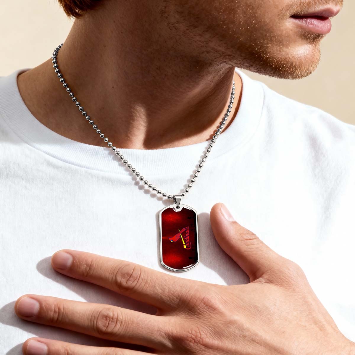Baseball Dog Tag Necklace - BBD011 - Cardinals - Military Ball Chain