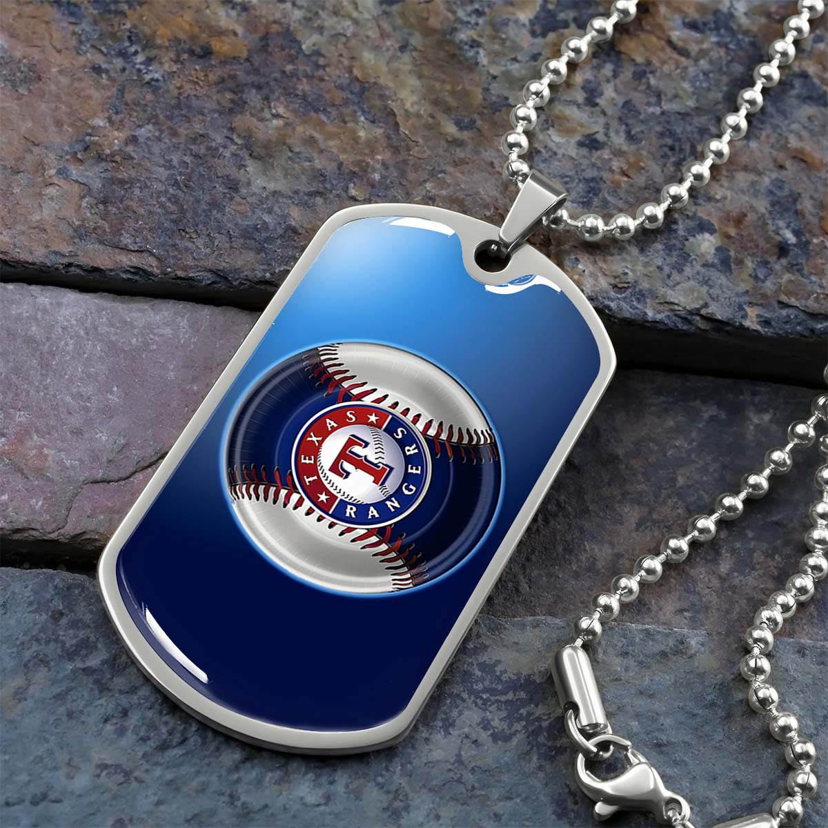 Baseball Dog Tag Necklace - BBD012 - Texas Rangers - Military Ball Chain